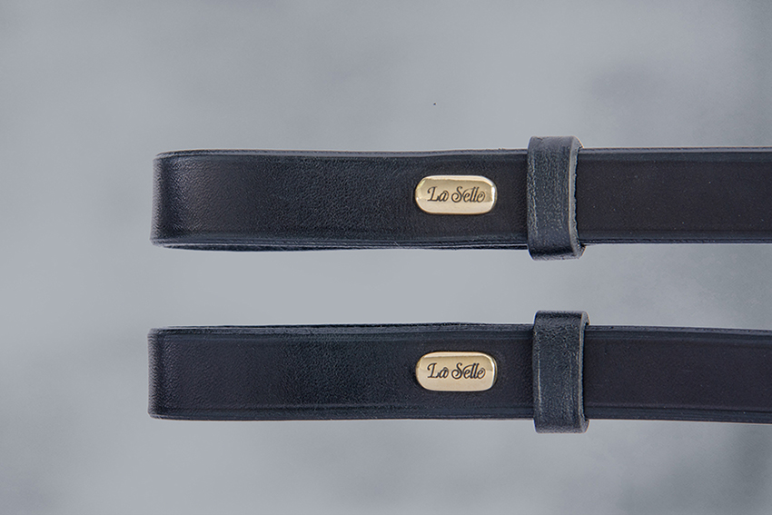 Lederzügel Schwarz mit Pin Messing Zügel schwarz messing Pin klein XS ohne Logo